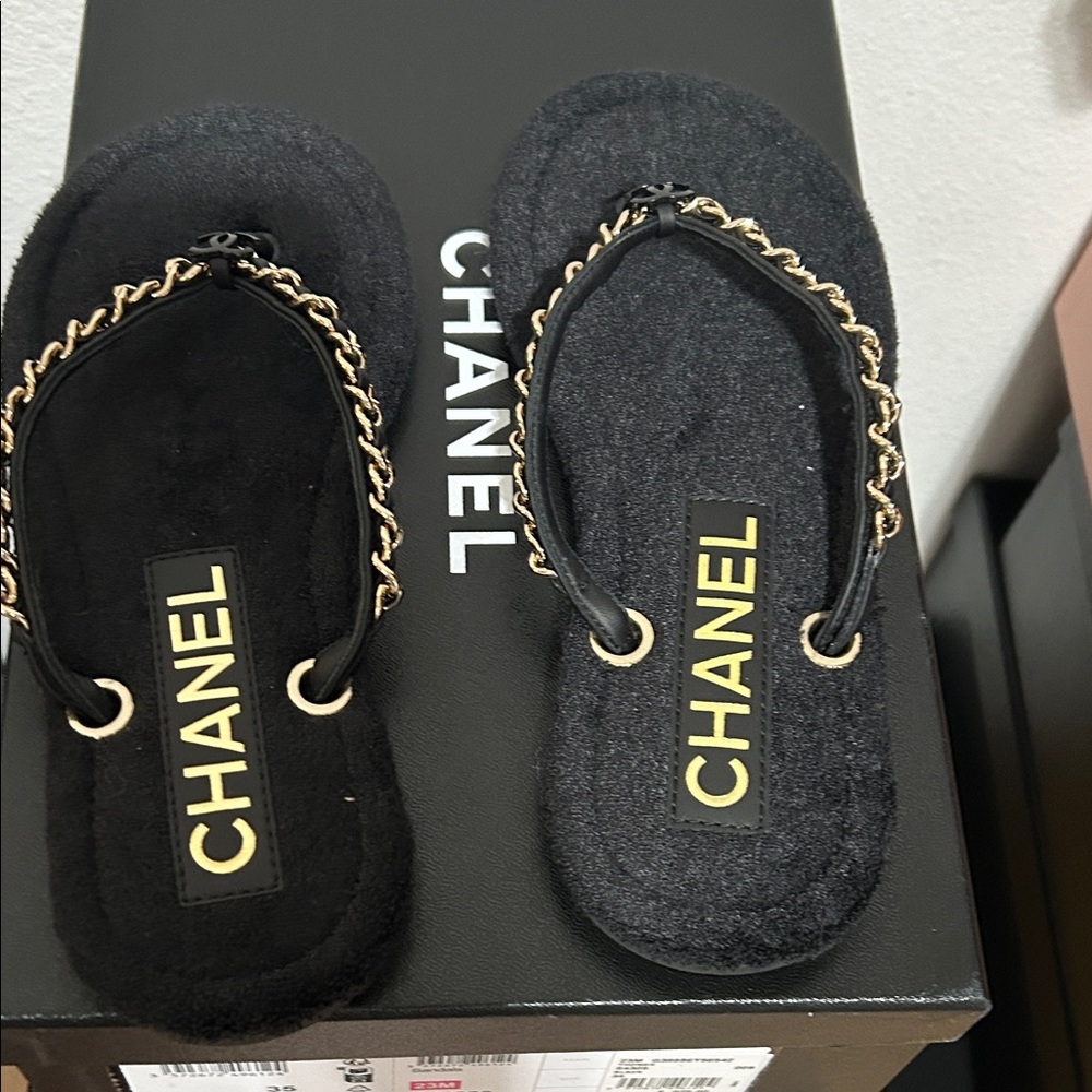 CHANEL Black and Gold Women's Sandals